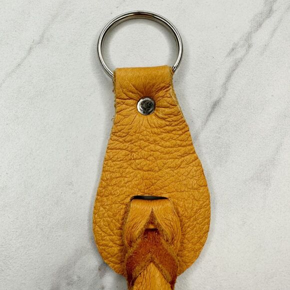Soft Yellow Leather Fringe Western Boho Keychain Keyring - Picture 3 of 6